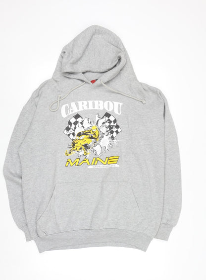 Jon Lauren Men's Grey Caribou Maine Pullover Hoodie XL Graphic Print