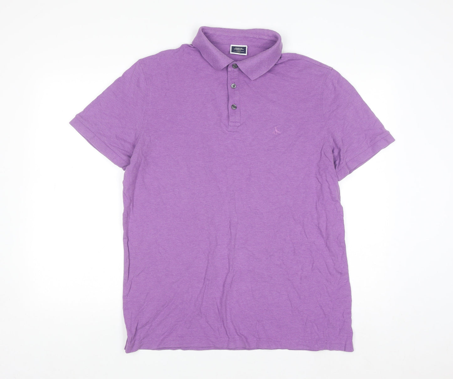 Charles Tyrwhitt Men's Purple Cotton Stretch Polo Shirt Size L