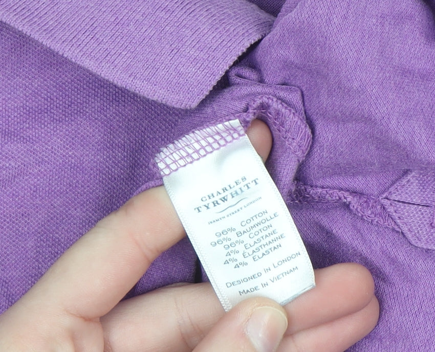Charles Tyrwhitt Men's Purple Cotton Stretch Polo Shirt Size L