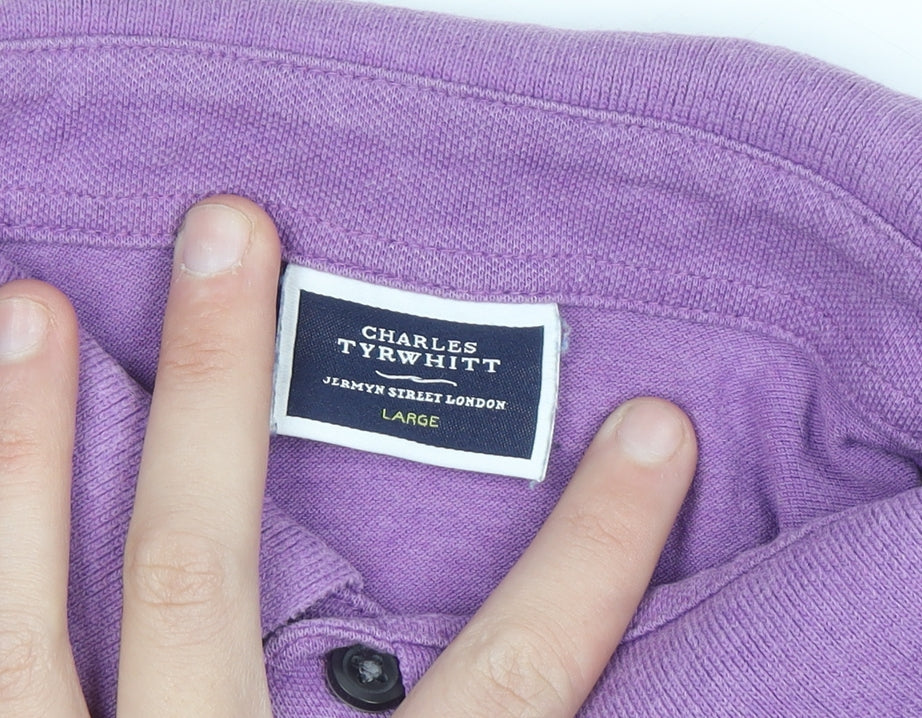 Charles Tyrwhitt Men's Purple Cotton Stretch Polo Shirt Size L