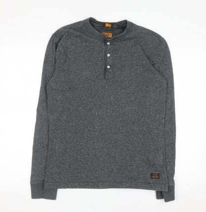 Superdry Men's Grey Henley Long Sleeve Casual Shirt M