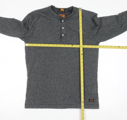 Superdry Men's Grey Henley Long Sleeve Casual Shirt M