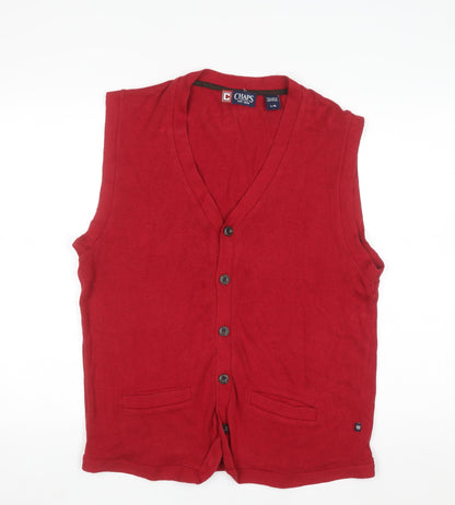 Chaps Men's Red Sleeveless Cotton Button Knit Vest L