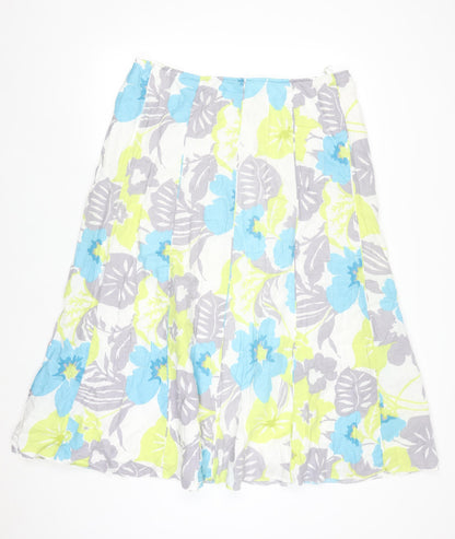 Marks and Spencer Per Una Women's Multicoloured Size 18 Floral A-Line Linen Skirt