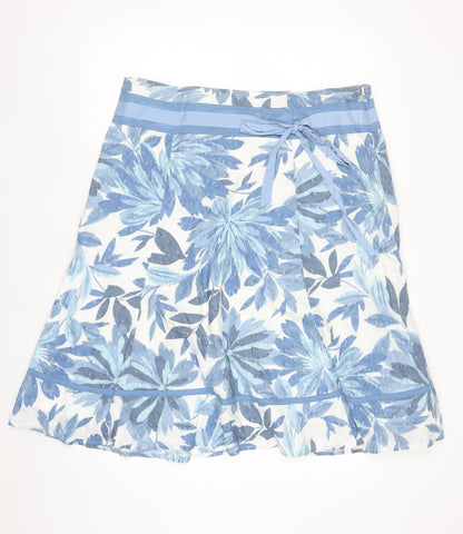 Marks and Spencer Per Una Women's Blue Floral Cotton A-Line Skirt Size 18