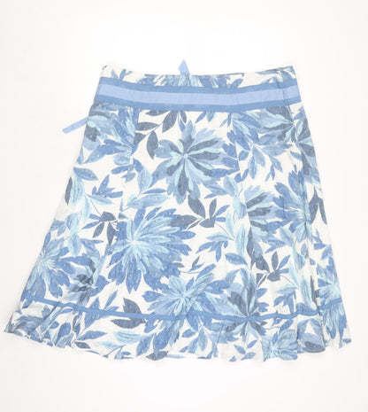 Marks and Spencer Per Una Women's Blue Floral Cotton A-Line Skirt Size 18