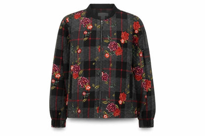 Christopher & Banks Women's Black Floral Check Bomber Jacket Size S