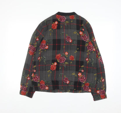 Christopher & Banks Women's Black Floral Check Bomber Jacket Size S