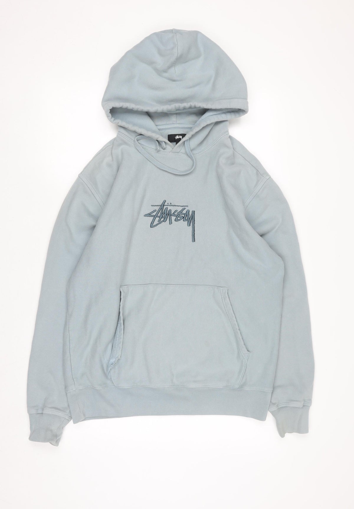 Stussy Men's Blue Pullover Hoodie Medium Cotton Fleece Sweatshirt