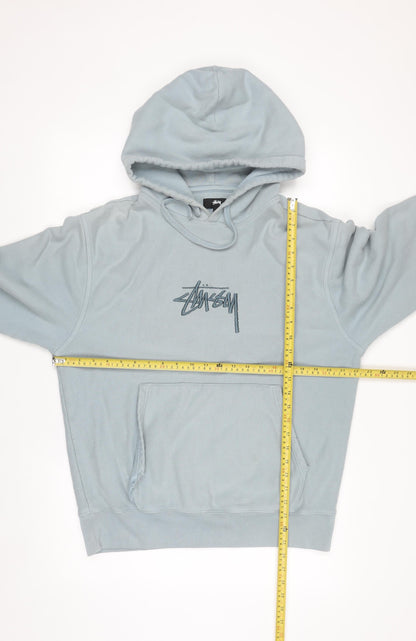 Stussy Men's Blue Pullover Hoodie Medium Cotton Fleece Sweatshirt