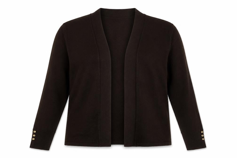 M&Co Women Brown Size 12 Open Front Long Sleeve Cardigan
