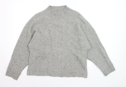 White Stuff Women's Grey Wool Mock Neck Relaxed Fit Jumper UK 12