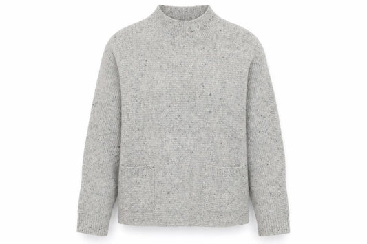 White Stuff Women's Grey Wool Mock Neck Relaxed Fit Jumper UK 12
