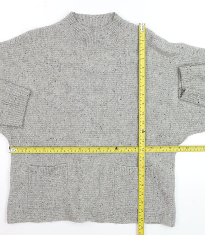 White Stuff Women's Grey Wool Mock Neck Relaxed Fit Jumper UK 12