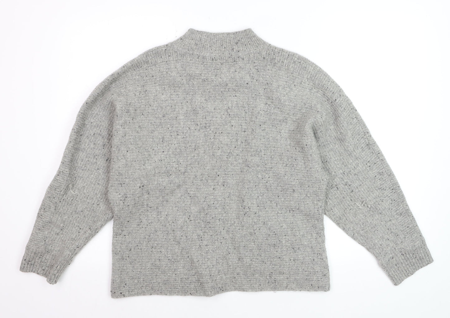 White Stuff Women's Grey Wool Mock Neck Relaxed Fit Jumper UK 12