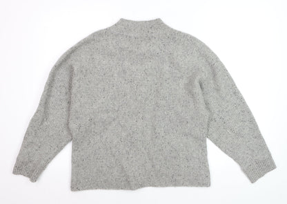 White Stuff Women's Grey Wool Mock Neck Relaxed Fit Jumper UK 12