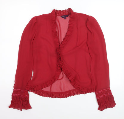 Début Women's Red Chiffon Ruffle Wrap Blouse Size 8