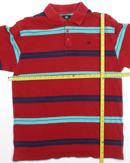 Palm Grove Men's Red Striped Cotton Polo Shirt Size L