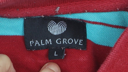 Palm Grove Men's Red Striped Cotton Polo Shirt Size L