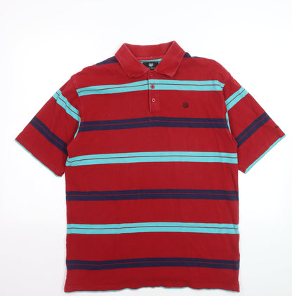 Palm Grove Men's Red Striped Collared Cotton Polo T-Shirt Size L