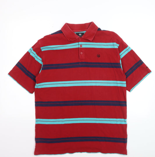Palm Grove Men's Red Striped Collared Cotton Polo T-Shirt Size L