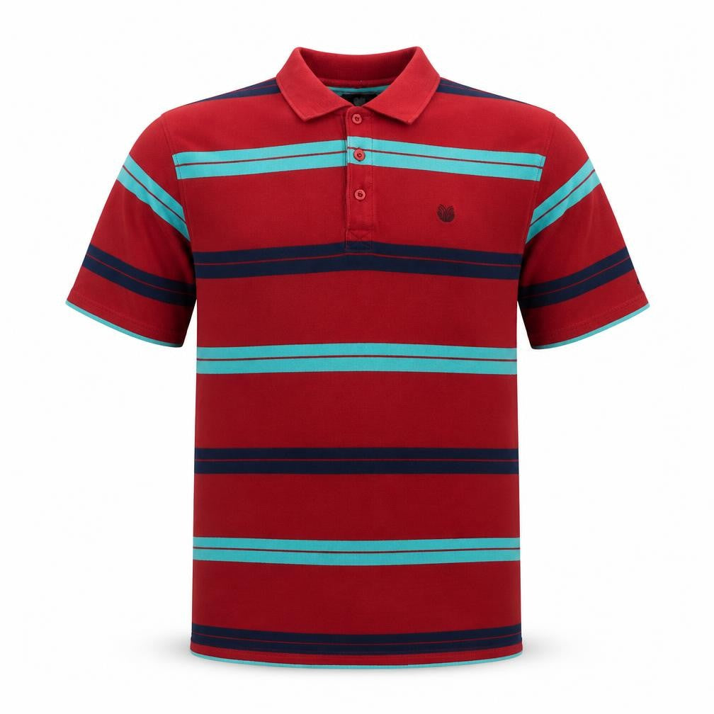 Palm Grove Men's Red Striped Collared Cotton Polo T-Shirt Size L
