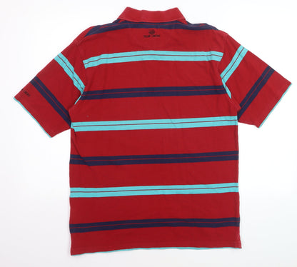 Palm Grove Men's Red Striped Collared Cotton Polo T-Shirt Size L