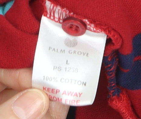 Palm Grove Men's Red Striped Collared Cotton Polo T-Shirt Size L