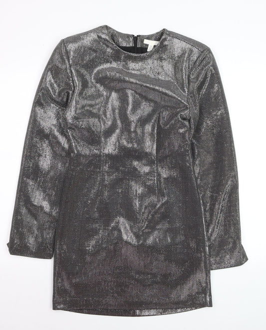 H&M Women’s Silver Metallic Bodycon Short Dress XS Party