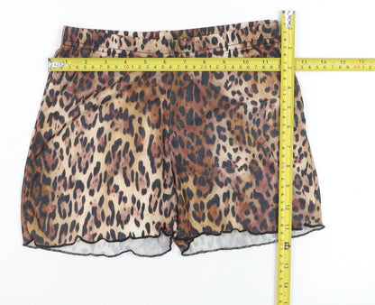 PrettyLittleThing Girls Brown Leopard Print Polyester Hot Pants UK 8