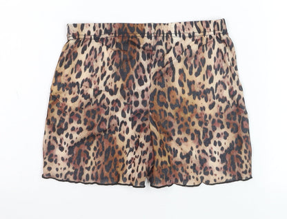 PrettyLittleThing Girls Brown Leopard Print Polyester Hot Pants UK 8