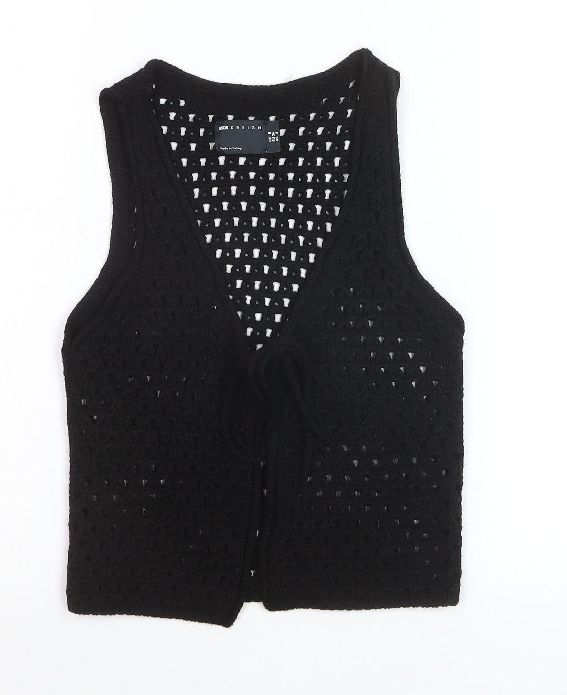 ASOS DESIGN Women’s Black Crochet Vest Size 8 Open Knit Sleeveless