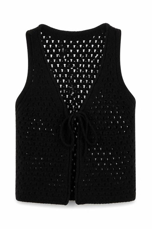 ASOS DESIGN Women’s Black Crochet Vest Size 8 Open Knit Sleeveless