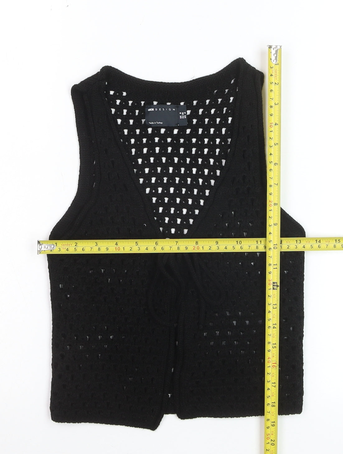 ASOS DESIGN Women’s Black Crochet Vest Size 8 Open Knit Sleeveless