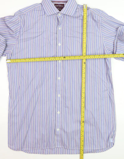 Marks and Spencer Sartorial Blue Striped Cotton Shirt Men’s 16 41 Long Sleeve