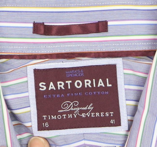 Marks and Spencer Sartorial Blue Striped Cotton Shirt Men’s 16 41 Long Sleeve