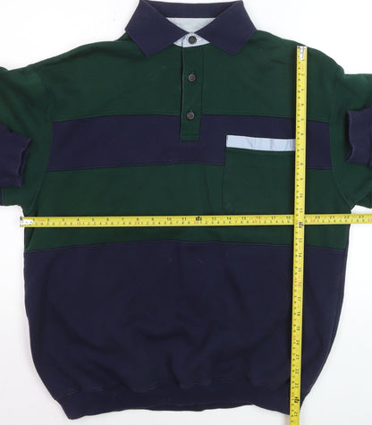 C&A Canda Men's Green & Navy Long Sleeve Polo Medium Classic Fit