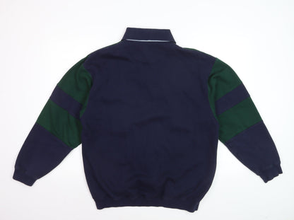 C&A Canda Men's Green & Navy Long Sleeve Polo Medium Classic Fit