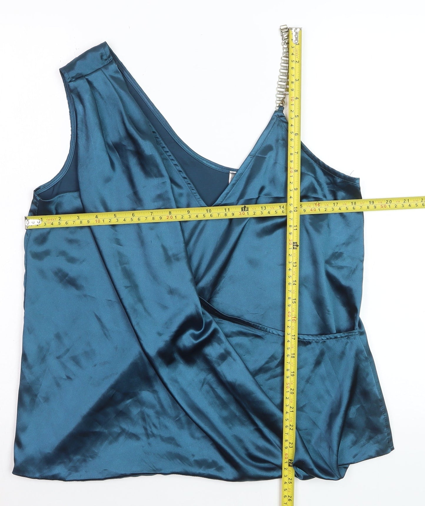 Lipsy Women’s Blue Satin Wrap Blouse with Beaded Strap Size M