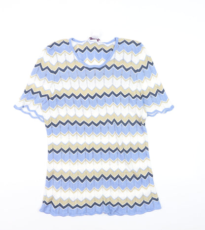 Charmance Women Multicoloured M Retro Knit Short Sleeve Pullover Jumper