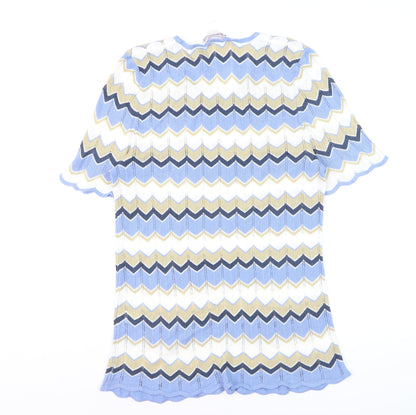 Charmance Women Multicoloured M Retro Knit Short Sleeve Pullover Jumper