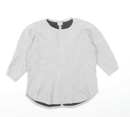 Jigsaw Women Grey Wool Blend 3/4 Sleeve Crew Neck Jumper M