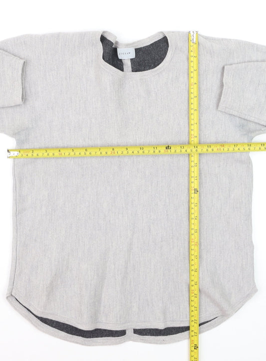 Jigsaw Women Grey Wool Blend 3/4 Sleeve Crew Neck Jumper M