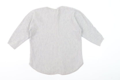 Jigsaw Women Grey Wool Blend 3/4 Sleeve Crew Neck Jumper M