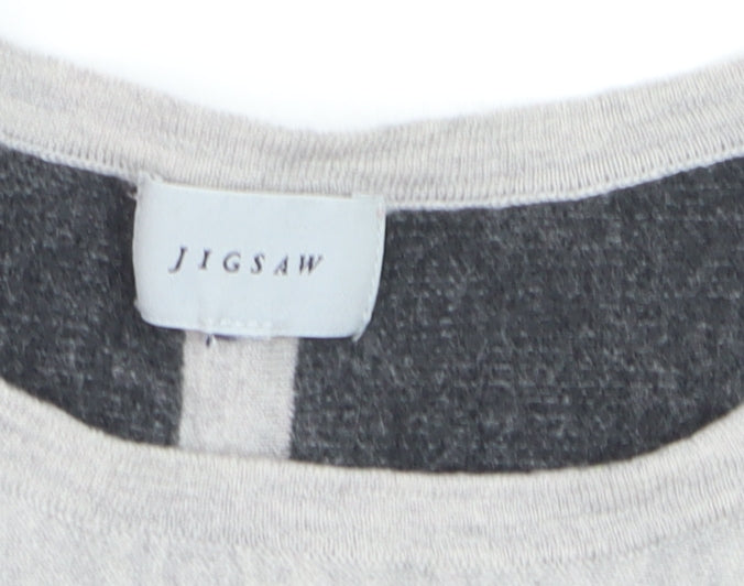 Jigsaw Women Grey Wool Blend 3/4 Sleeve Crew Neck Jumper M