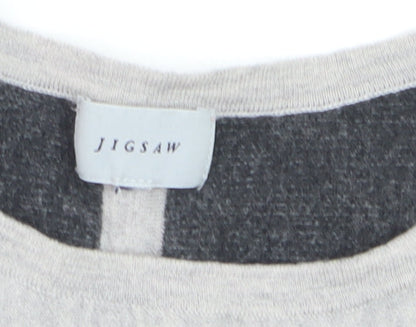 Jigsaw Women Grey Wool Blend 3/4 Sleeve Crew Neck Jumper M