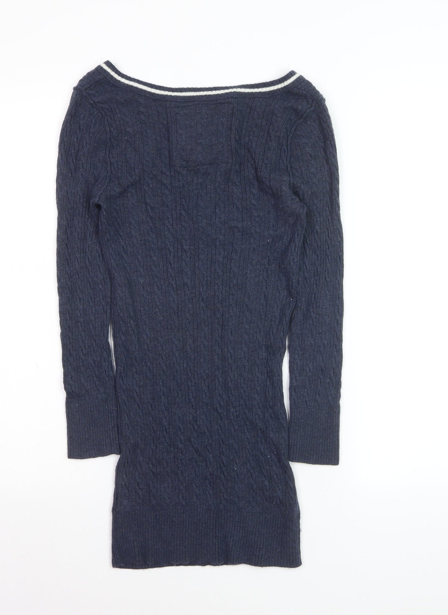 Abercrombie & Fitch Women's Navy Cable-Knit V-Neck Jumper Size M