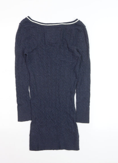 Abercrombie & Fitch Women's Navy Cable-Knit V-Neck Jumper Size M