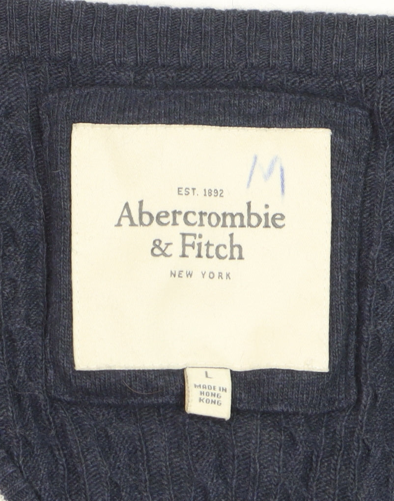 Abercrombie & Fitch Women's Navy Cable-Knit V-Neck Jumper Size M