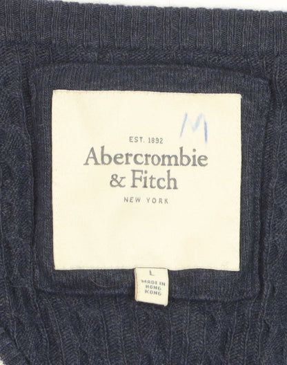 Abercrombie & Fitch Women's Navy Cable-Knit V-Neck Jumper Size M